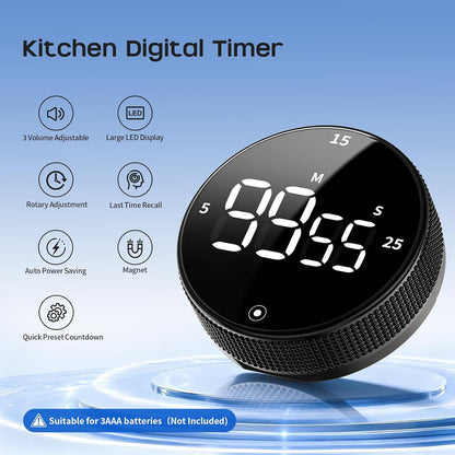 Digital Kitchen Timer, Magnetic Visual Timer with Large LED Display