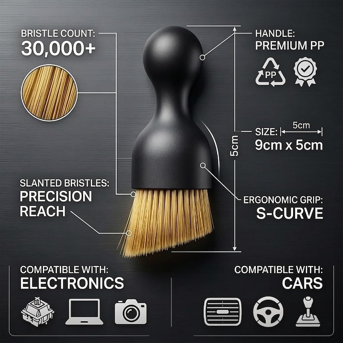 Soft Keyboard Cleaning Brush, Anti-Shedding High-Density Bristles with Wider Coverage, Shatterproof S-Curve Handle Car Detailing Dust Tool for PC, Laptop and Electronics (2 Packs)