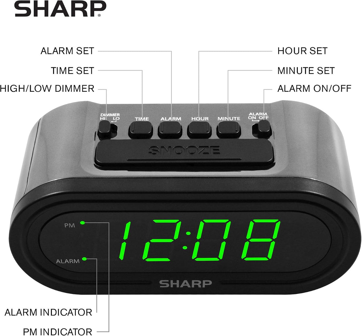 AccuSet Self-Setting Alarm Clock with Auto DST, Green LED