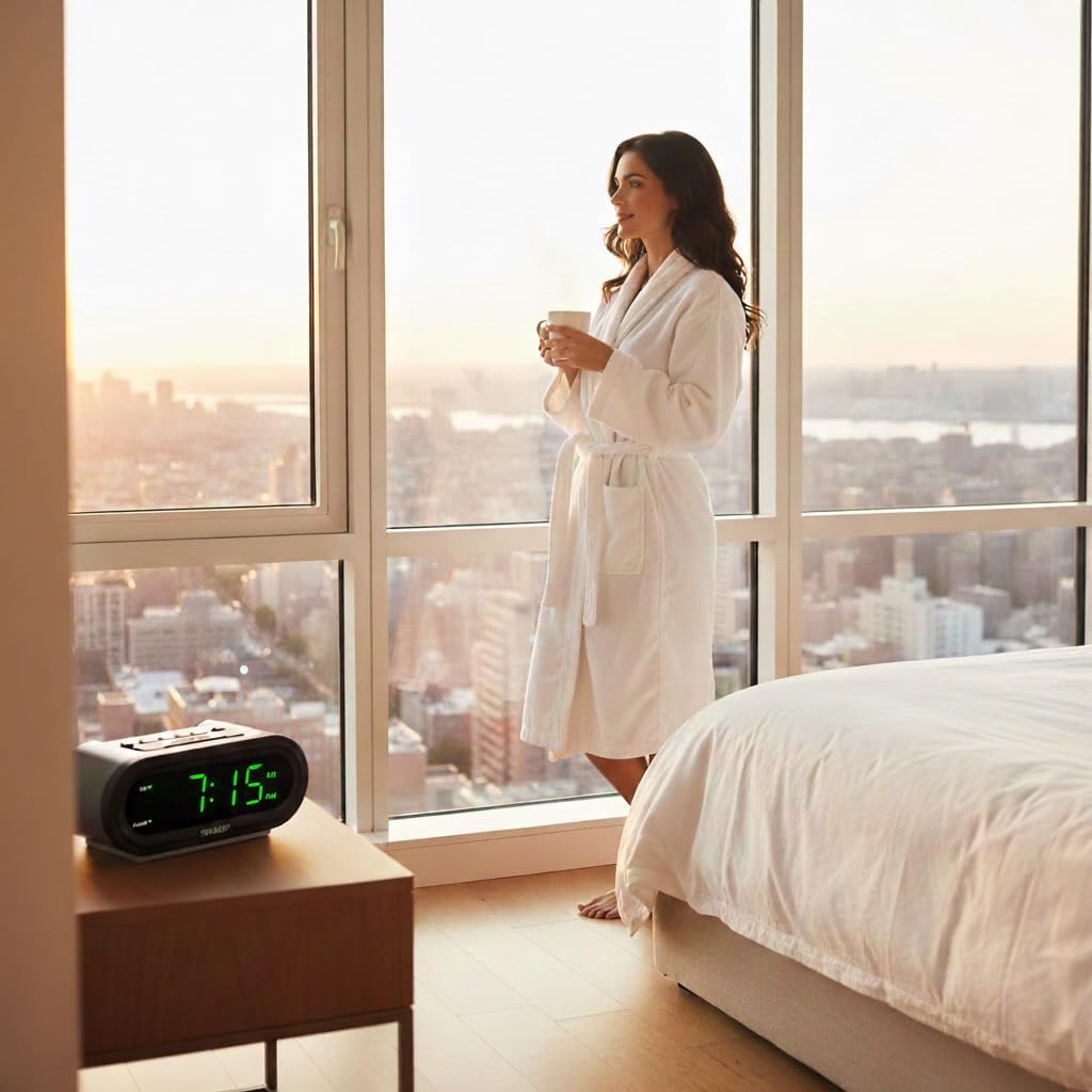 AccuSet Self-Setting Alarm Clock with Auto DST, Green LED