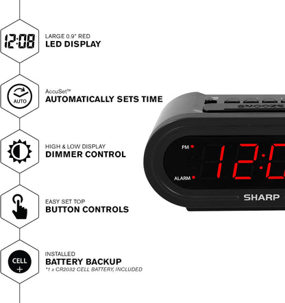 AccuSet Self-Setting Alarm Clock with Auto DST, Green LED