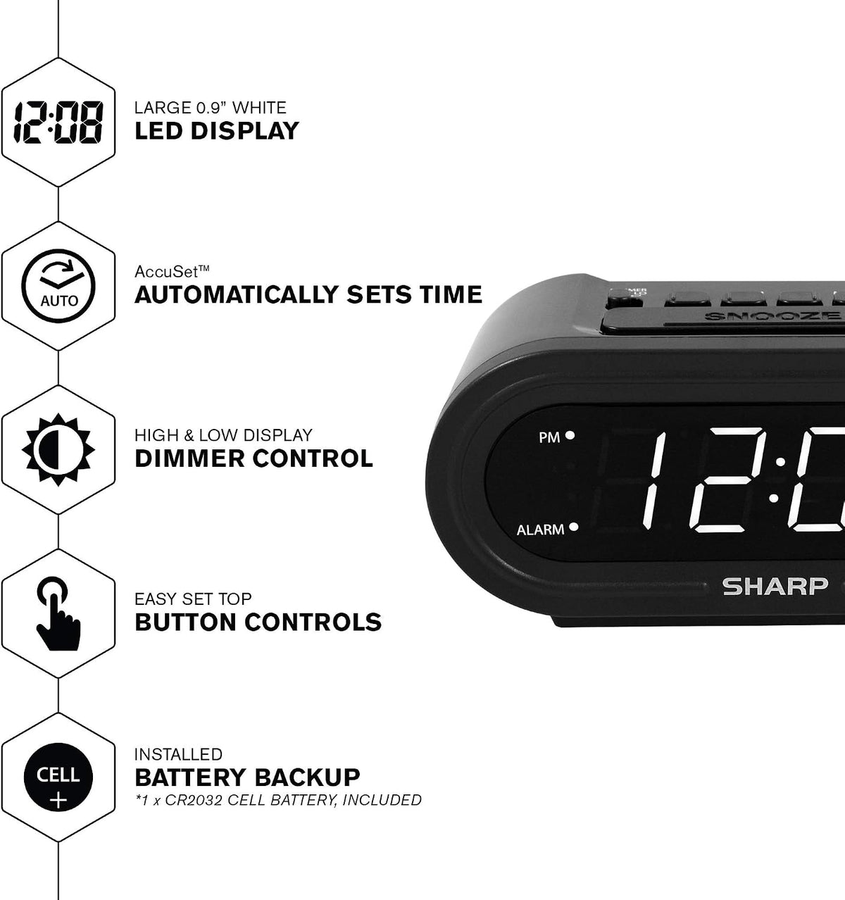 AccuSet Self-Setting Alarm Clock with Auto DST, Green LED