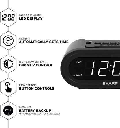 AccuSet Self-Setting Alarm Clock with Auto DST, Green LED