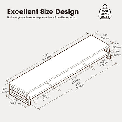 Dual Monitor Riser for Desk, Open Shelf with 3 Storage Compartments