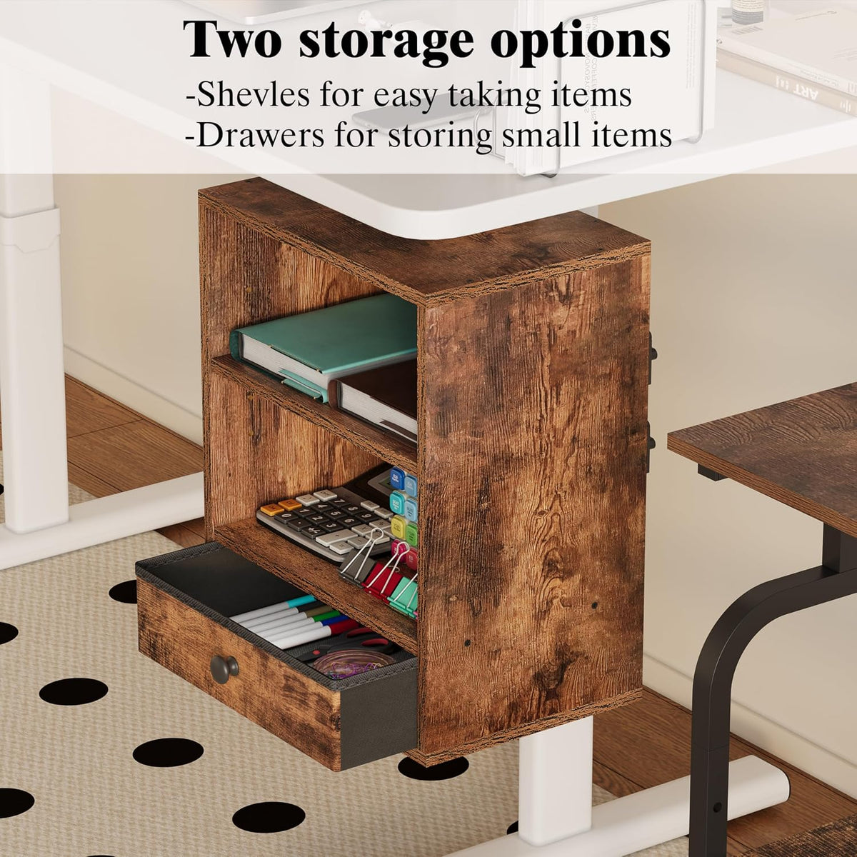 Clamp-on Under Desk Storage Shelves with Height Adjustable & Drawer