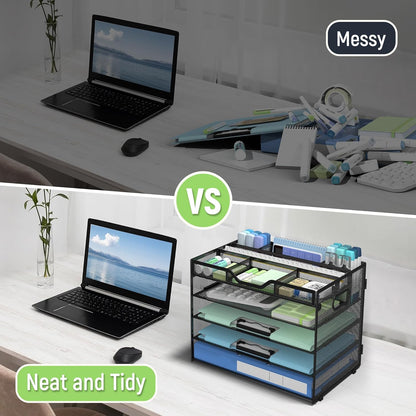 5 Tier Mesh Desk Organizer with Removable Tray&Pen Holder, Black