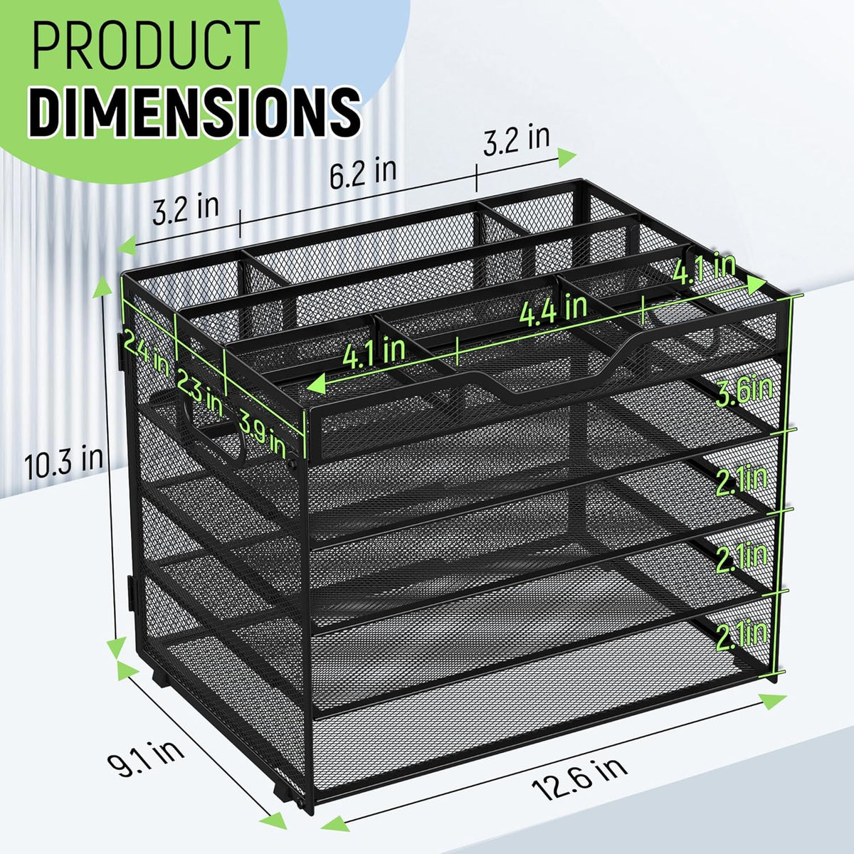 5 Tier Mesh Desk Organizer with Removable Tray&Pen Holder, Black