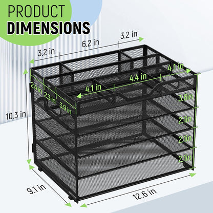 5 Tier Mesh Desk Organizer with Removable Tray&Pen Holder, Black