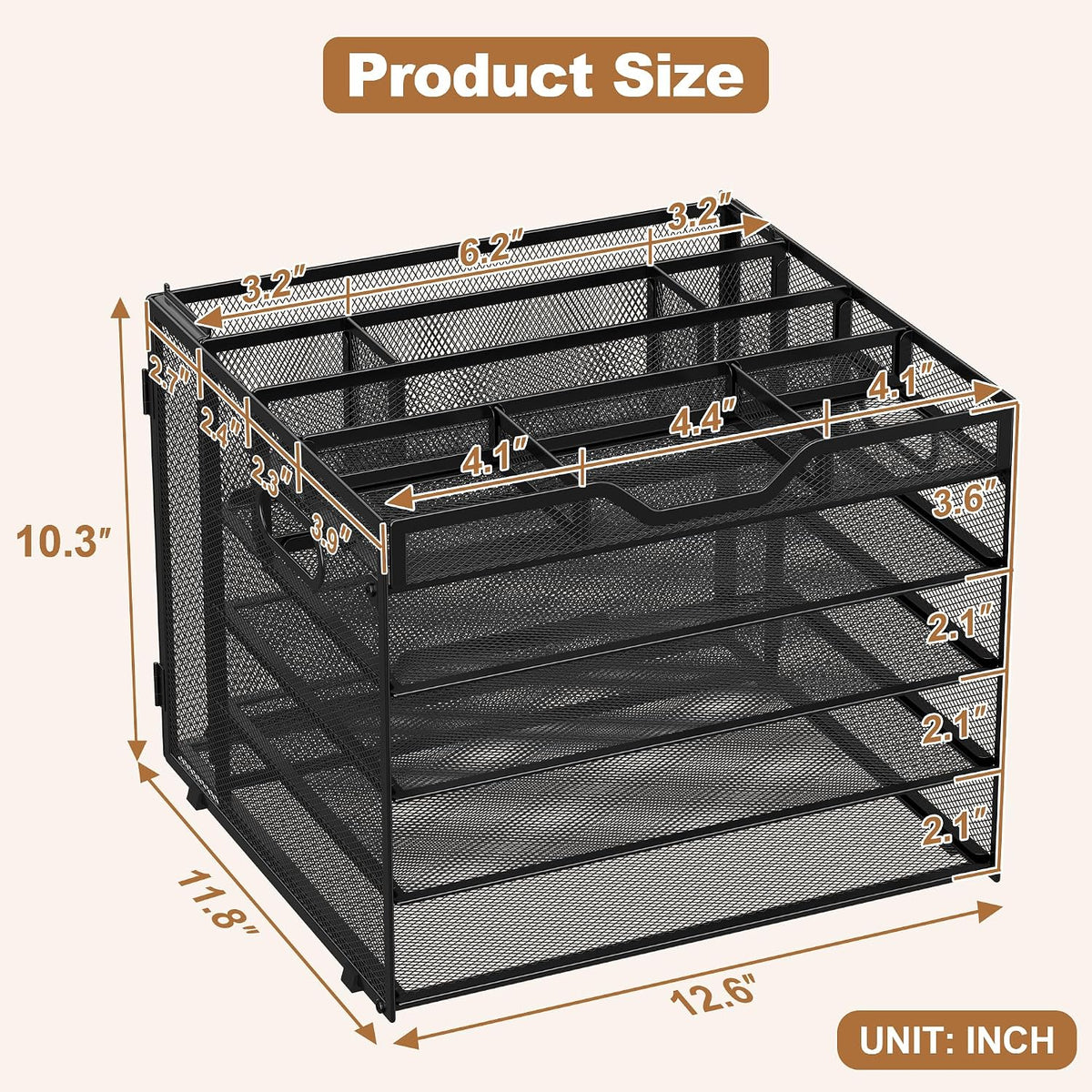 5 Tier Mesh Desk Organizer with Removable Tray&Pen Holder, Black