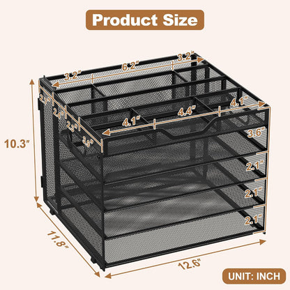 5 Tier Mesh Desk Organizer with Removable Tray&Pen Holder, Black
