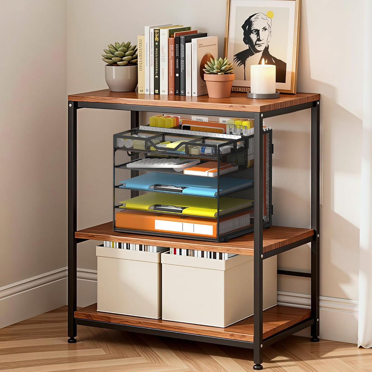 5 Tier Mesh Desk Organizer with Removable Tray&Pen Holder, Black