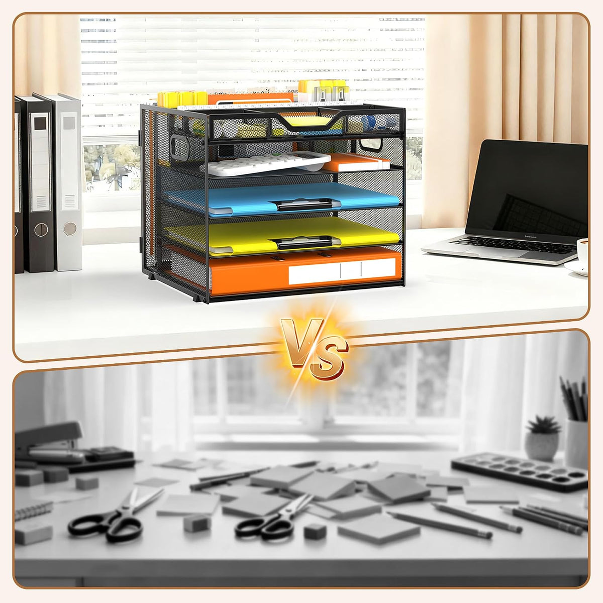 5 Tier Mesh Desk Organizer with Removable Tray&Pen Holder, Black