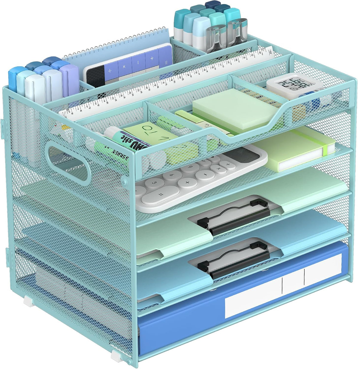 5 Tier Mesh Desk Organizer with Removable Tray&Pen Holder, Black