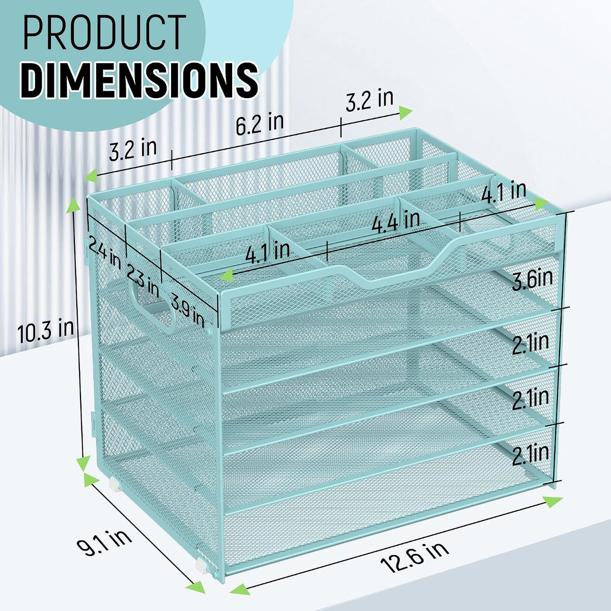 5 Tier Mesh Desk Organizer with Removable Tray&Pen Holder, Black