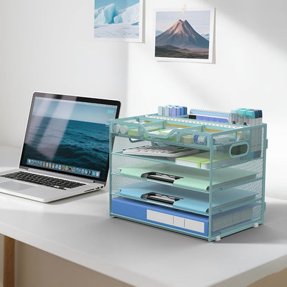 5 Tier Mesh Desk Organizer with Removable Tray&Pen Holder, Black