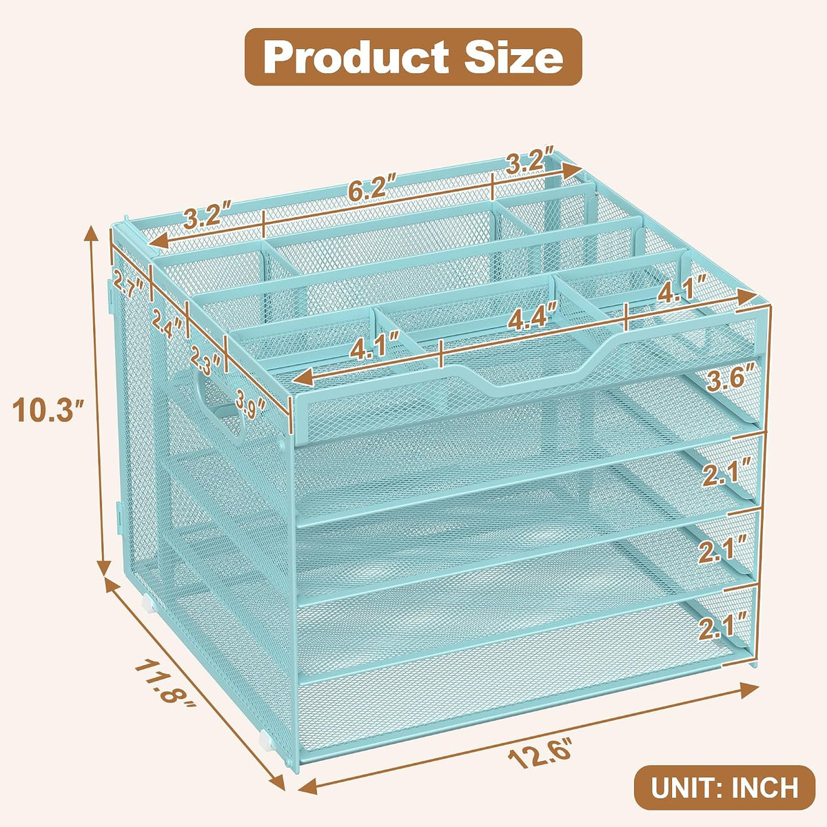 5 Tier Mesh Desk Organizer with Removable Tray&Pen Holder, Black
