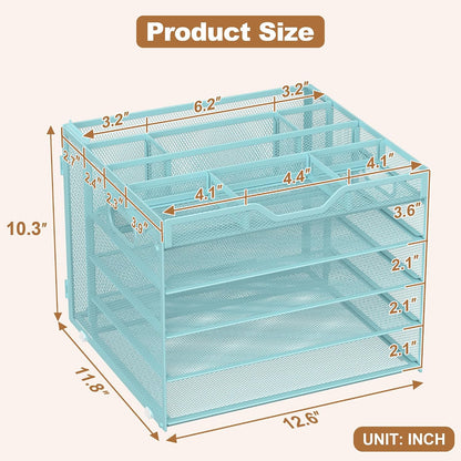 5 Tier Mesh Desk Organizer with Removable Tray&Pen Holder, Black