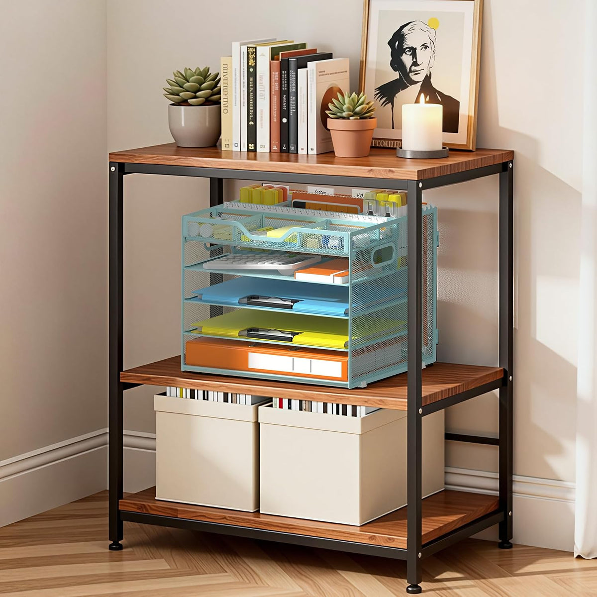 5 Tier Mesh Desk Organizer with Removable Tray&Pen Holder, Black