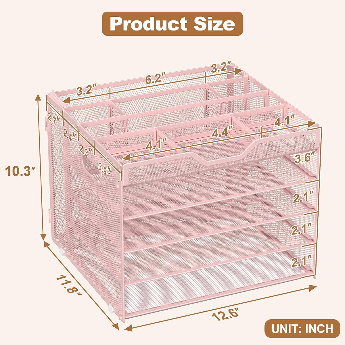 5 Tier Mesh Desk Organizer with Removable Tray&Pen Holder, Black