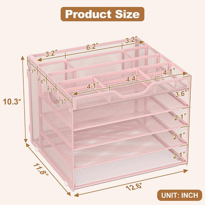 5 Tier Mesh Desk Organizer with Removable Tray&Pen Holder, Black
