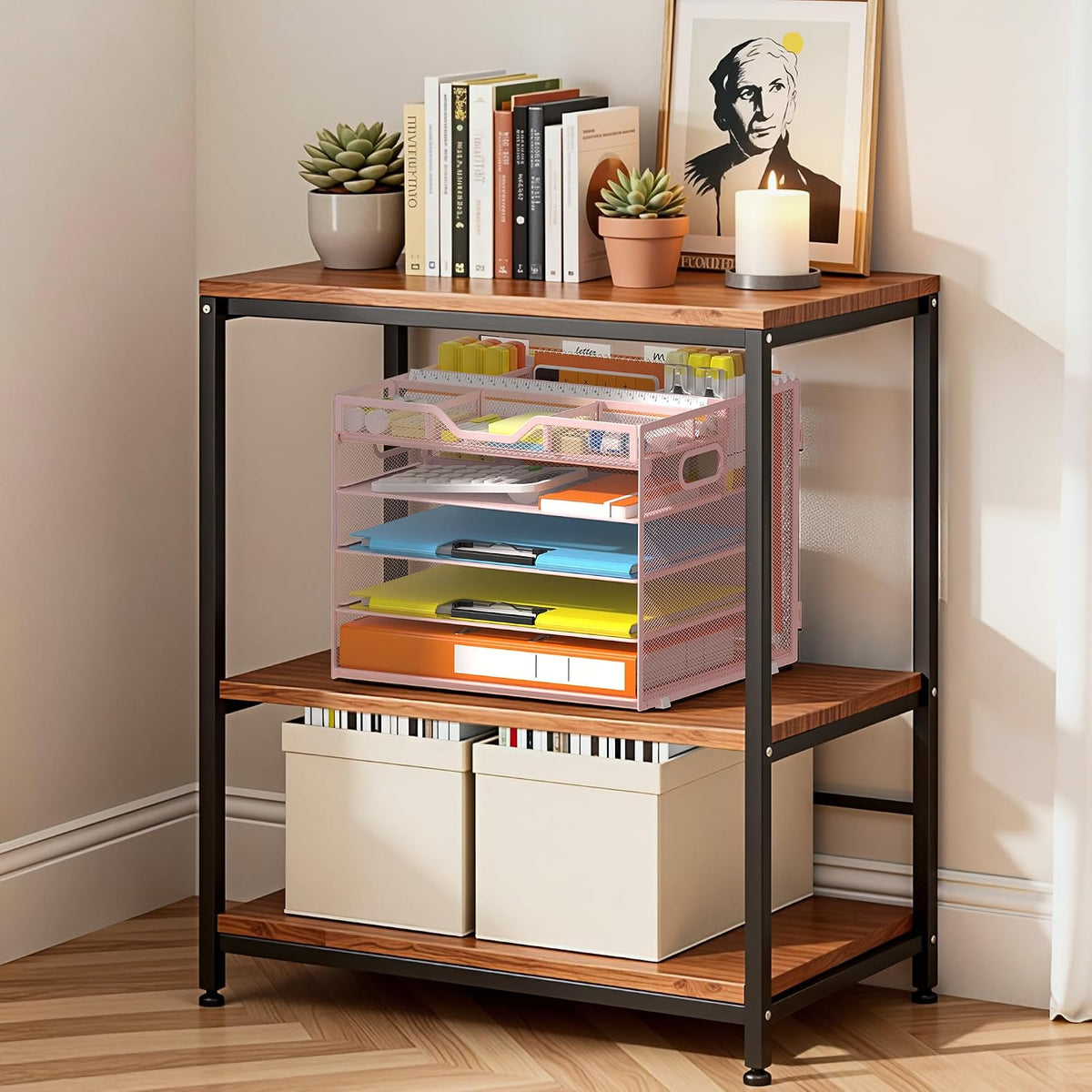 5 Tier Mesh Desk Organizer with Removable Tray&Pen Holder, Black