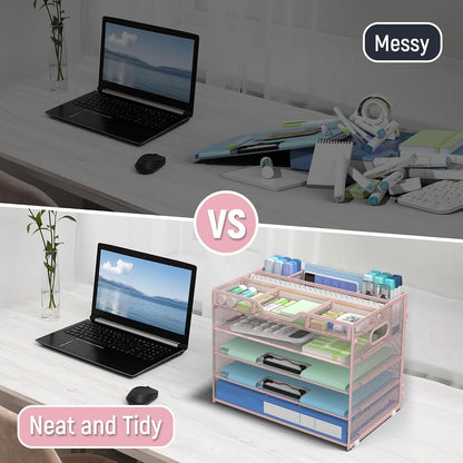 5 Tier Mesh Desk Organizer with Removable Tray&Pen Holder, Black