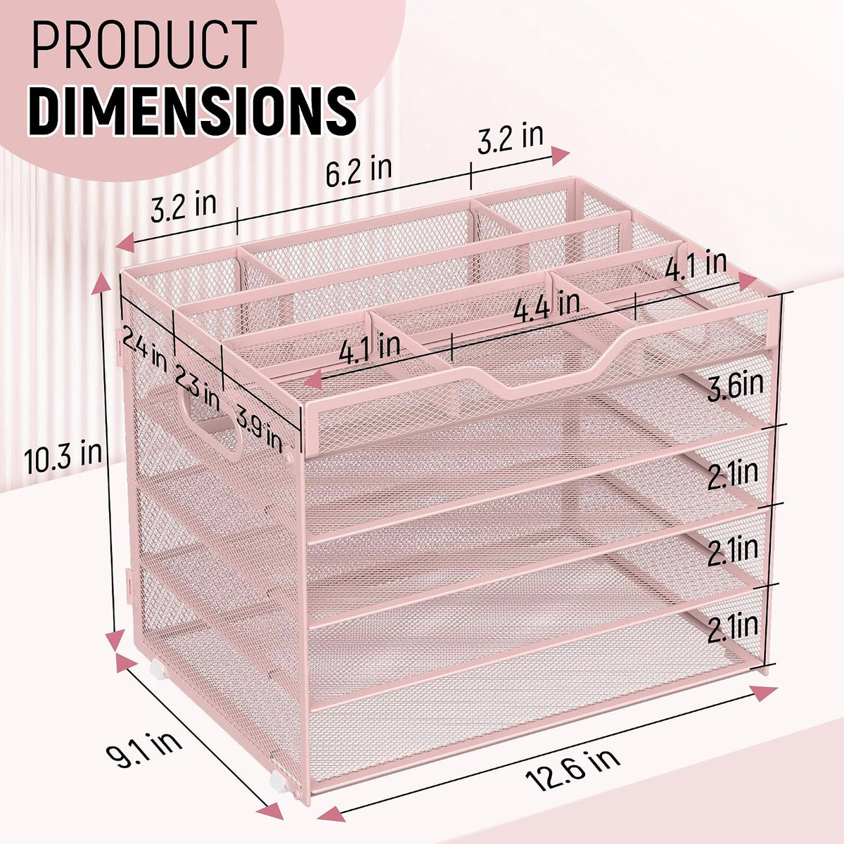 5 Tier Mesh Desk Organizer with Removable Tray&Pen Holder, Black