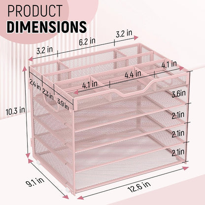 5 Tier Mesh Desk Organizer with Removable Tray&Pen Holder, Black