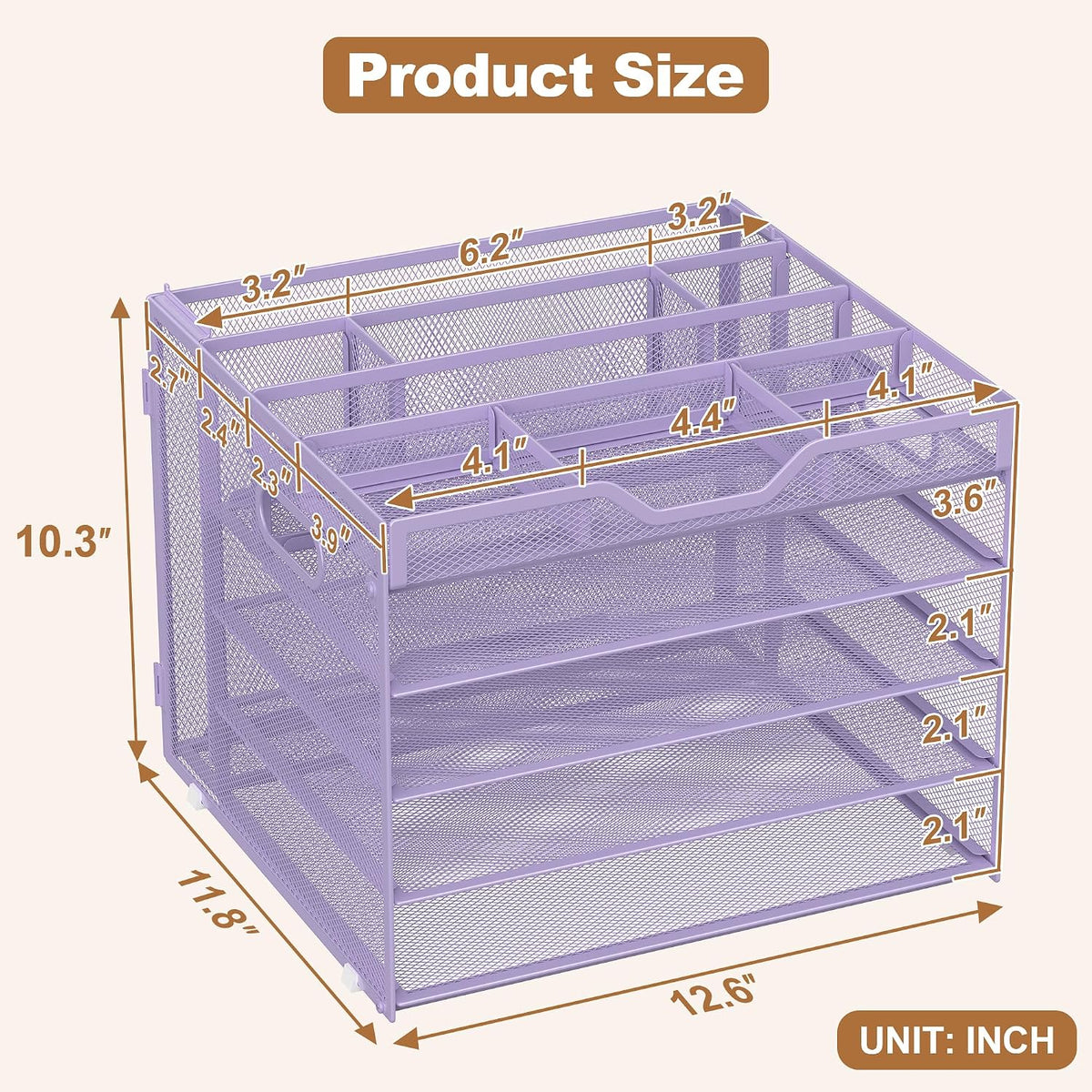 5 Tier Mesh Desk Organizer with Removable Tray&Pen Holder, Black