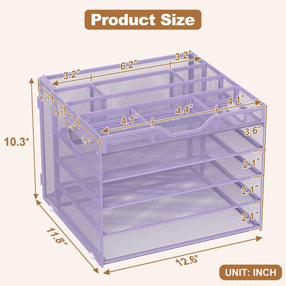 5 Tier Mesh Desk Organizer with Removable Tray&Pen Holder, Black