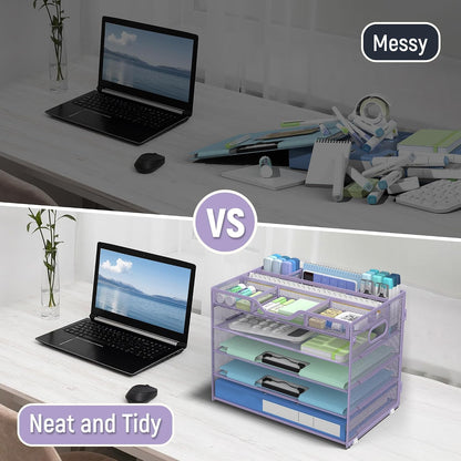 5 Tier Mesh Desk Organizer with Removable Tray&Pen Holder, Black