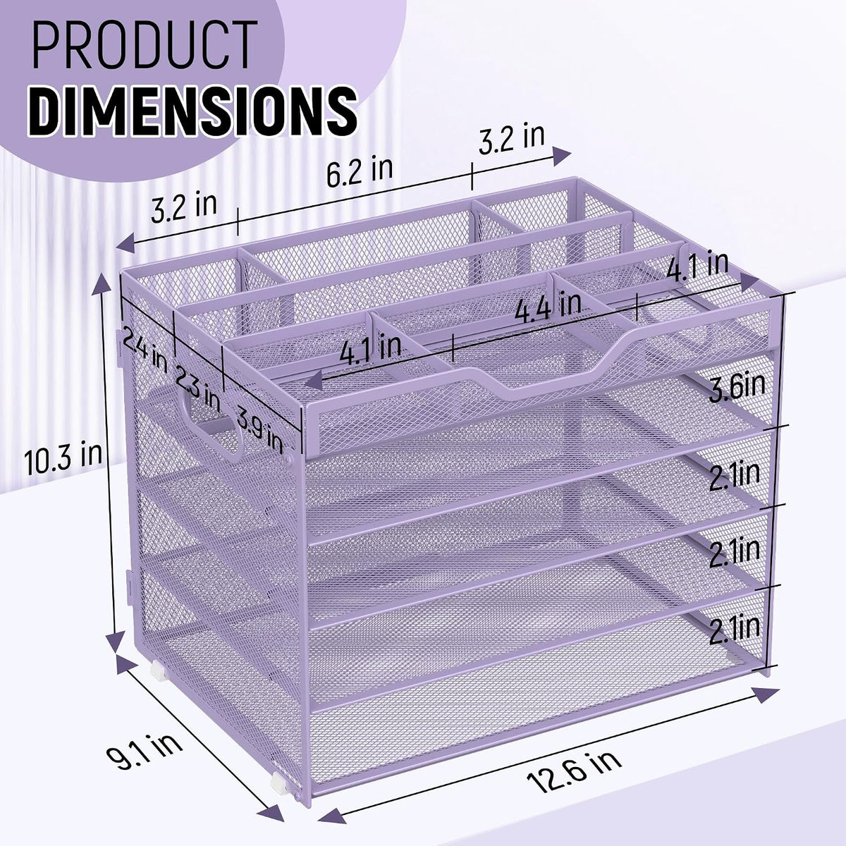 5 Tier Mesh Desk Organizer with Removable Tray&Pen Holder, Black