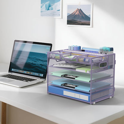 5 Tier Mesh Desk Organizer with Removable Tray&Pen Holder, Black