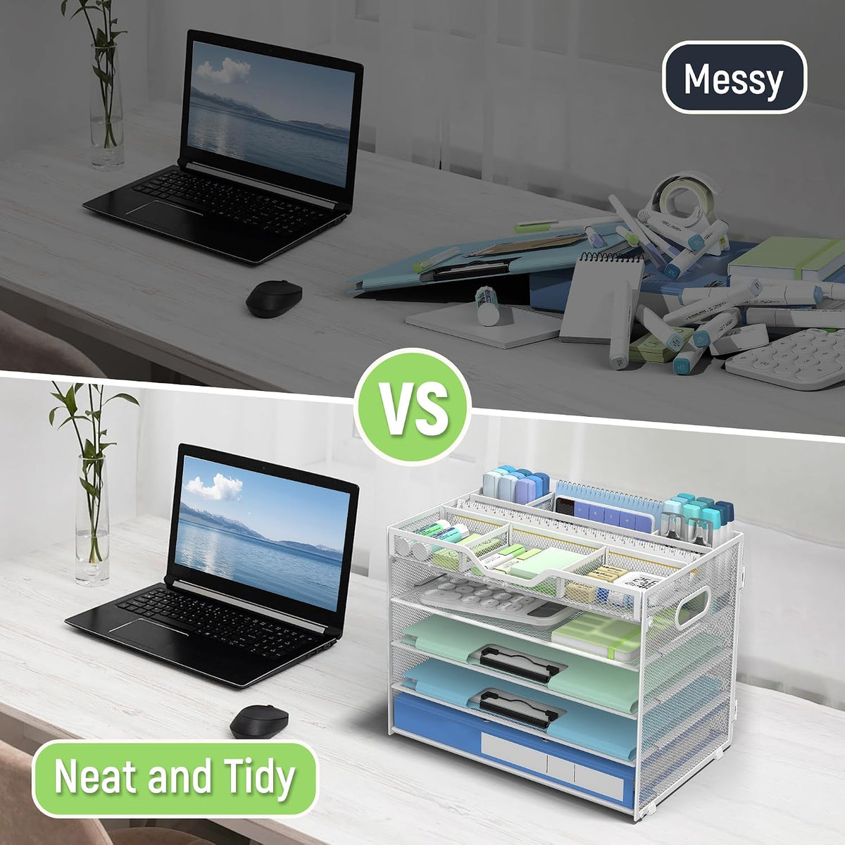 5 Tier Mesh Desk Organizer with Removable Tray&Pen Holder, Black