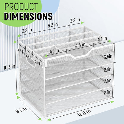 5 Tier Mesh Desk Organizer with Removable Tray&Pen Holder, Black