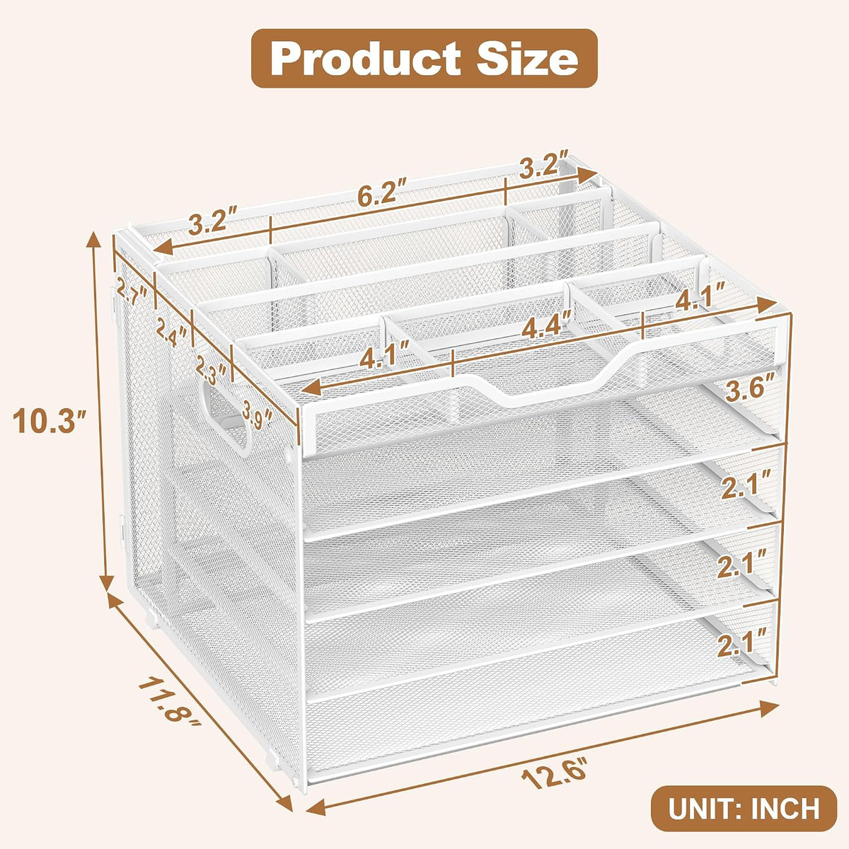 5 Tier Mesh Desk Organizer with Removable Tray&Pen Holder, Black