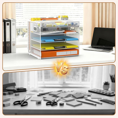 5 Tier Mesh Desk Organizer with Removable Tray&Pen Holder, Black