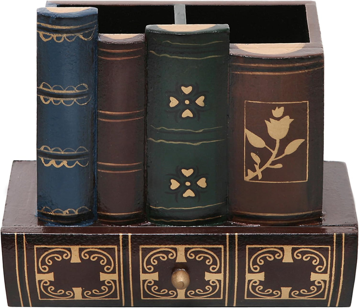 MyGift Decorative Desk Organizer Pen and Pencil Holder with Storage Drawer