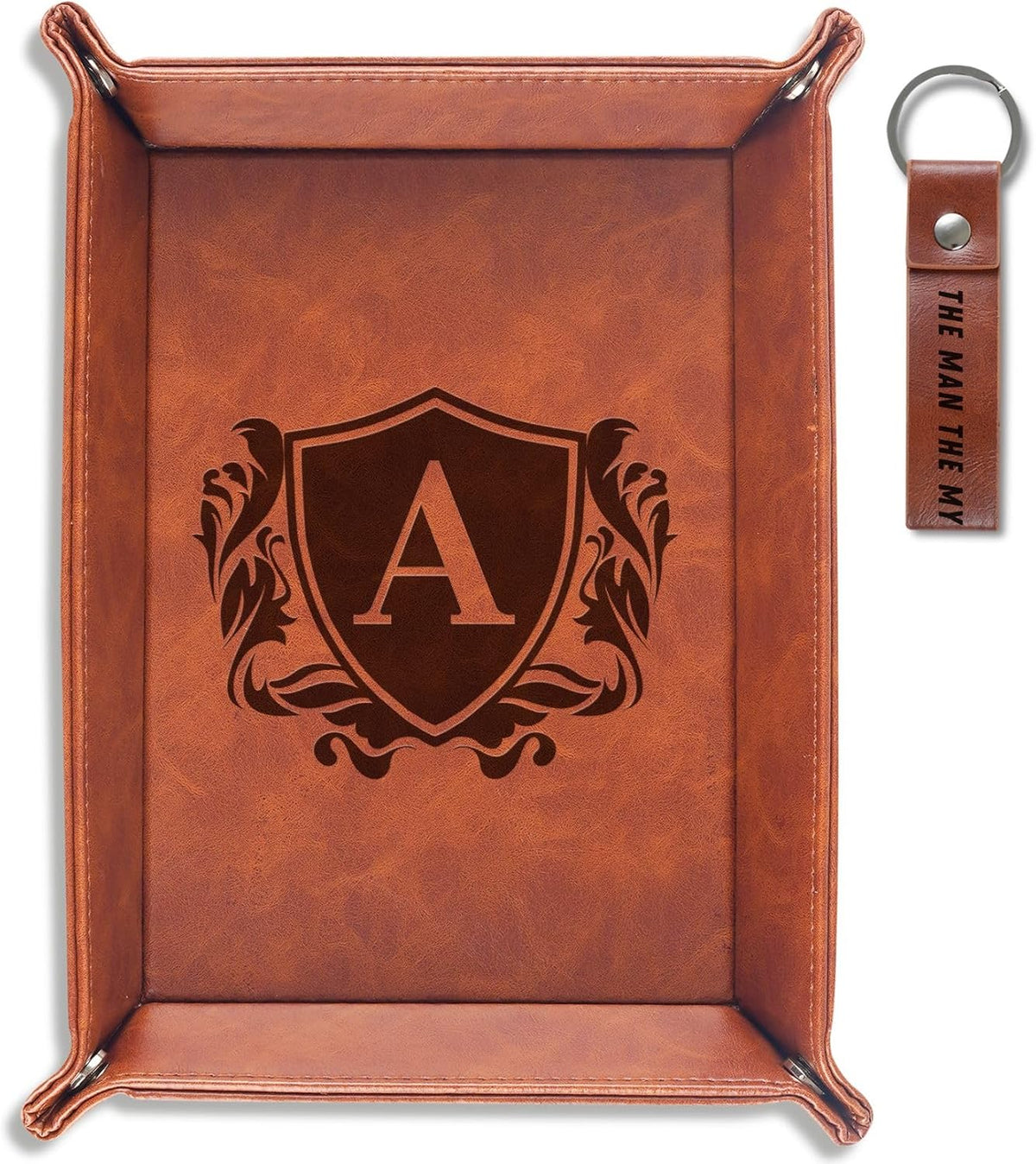 Initial Valet Tray, Desktop Storage Organizer, PU Leather Bedside Tray Key Coin Holder, Personalised Gifts for Men, Birthday, Christmas, Letter J