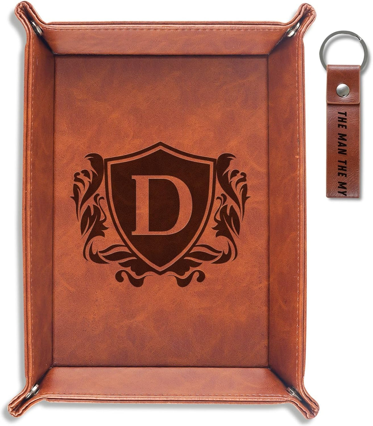 Initial Valet Tray, Desktop Storage Organizer, PU Leather Bedside Tray Key Coin Holder, Personalised Gifts for Men, Birthday, Christmas, Letter J