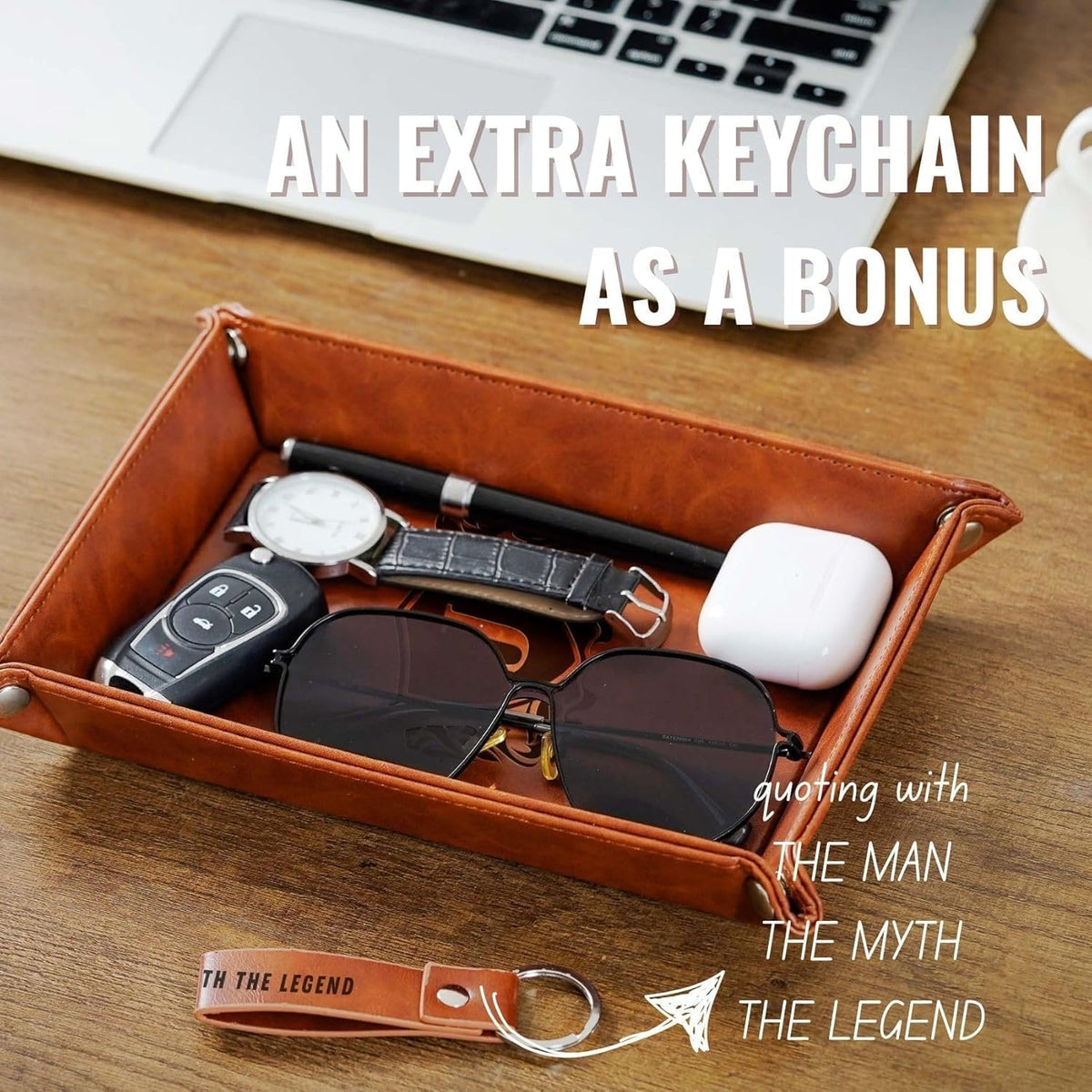 Initial Valet Tray, Desktop Storage Organizer, PU Leather Bedside Tray Key Coin Holder, Personalised Gifts for Men, Birthday, Christmas, Letter J