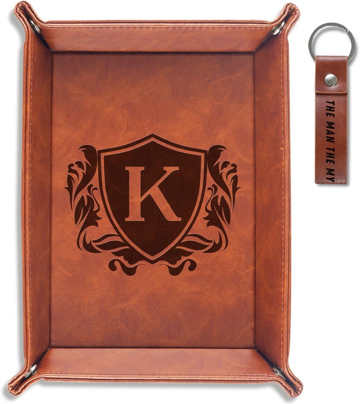 Initial Valet Tray, Desktop Storage Organizer, PU Leather Bedside Tray Key Coin Holder, Personalised Gifts for Men, Birthday, Christmas, Letter J