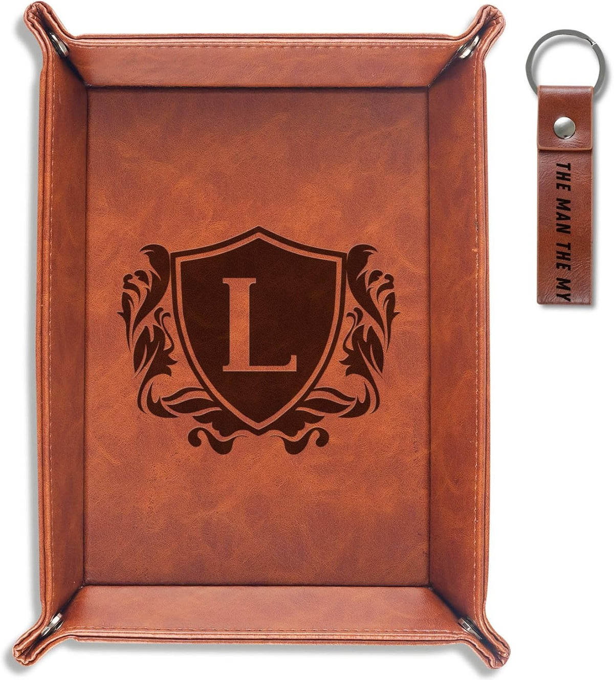 Initial Valet Tray, Desktop Storage Organizer, PU Leather Bedside Tray Key Coin Holder, Personalised Gifts for Men, Birthday, Christmas, Letter J
