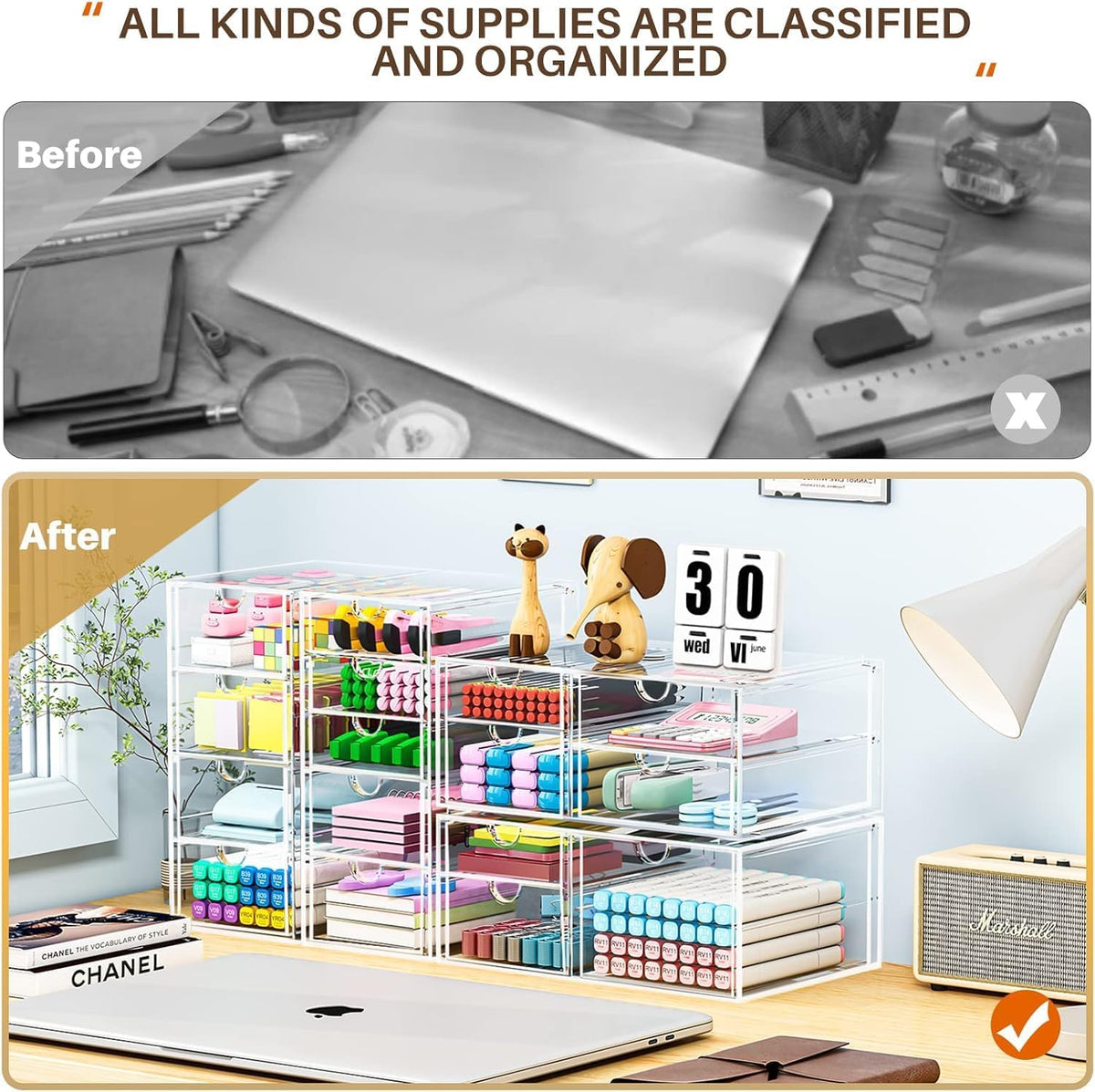 caktraie Acrylic16-Drawer Storage & Makeup Organizer for Desk