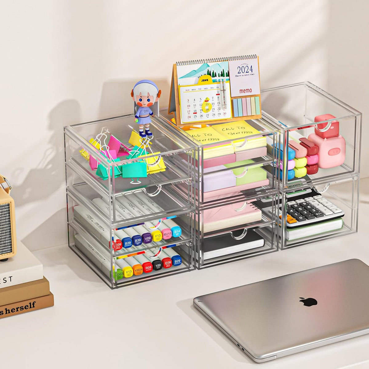 caktraie Acrylic16-Drawer Storage & Makeup Organizer for Desk