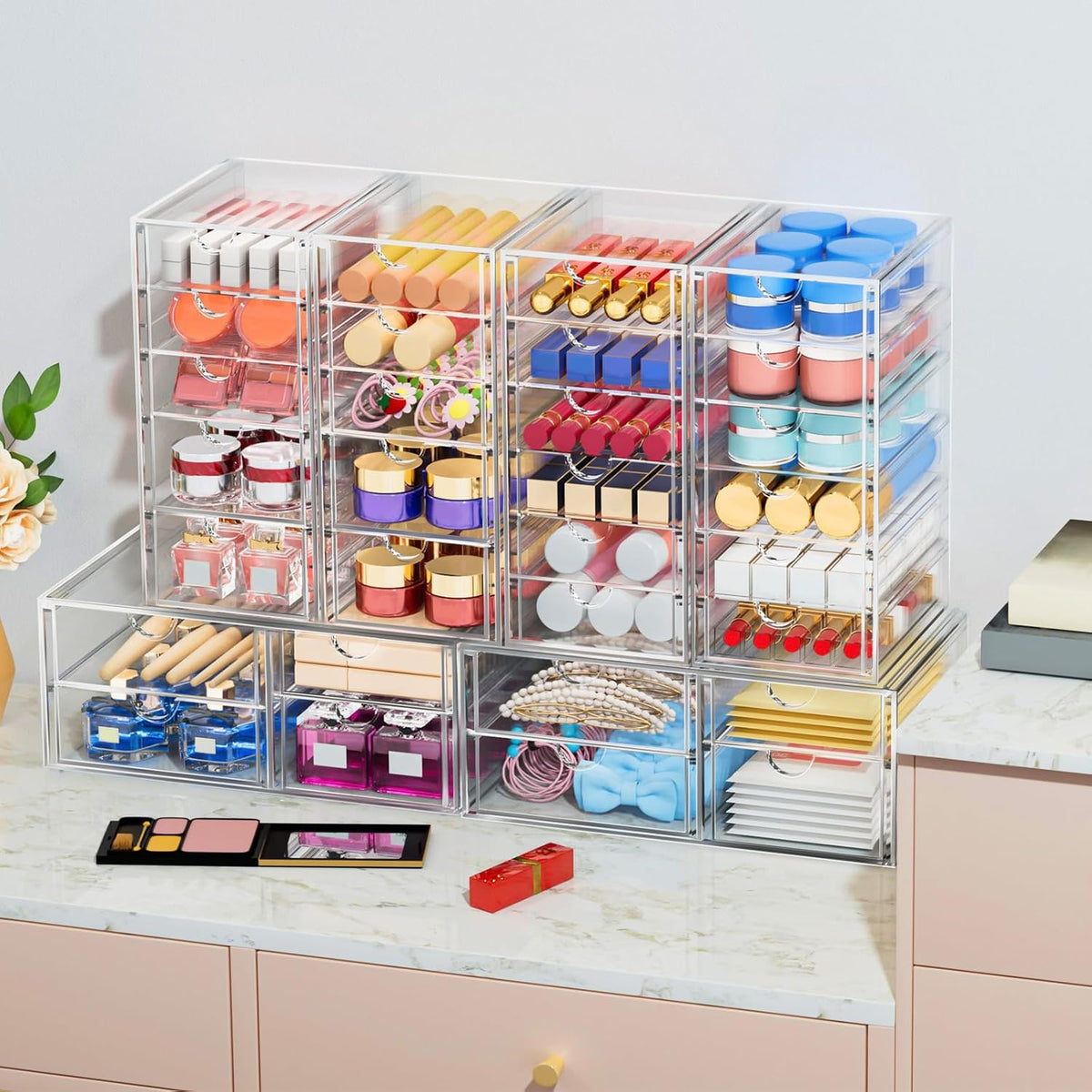 caktraie Acrylic16-Drawer Storage & Makeup Organizer for Desk