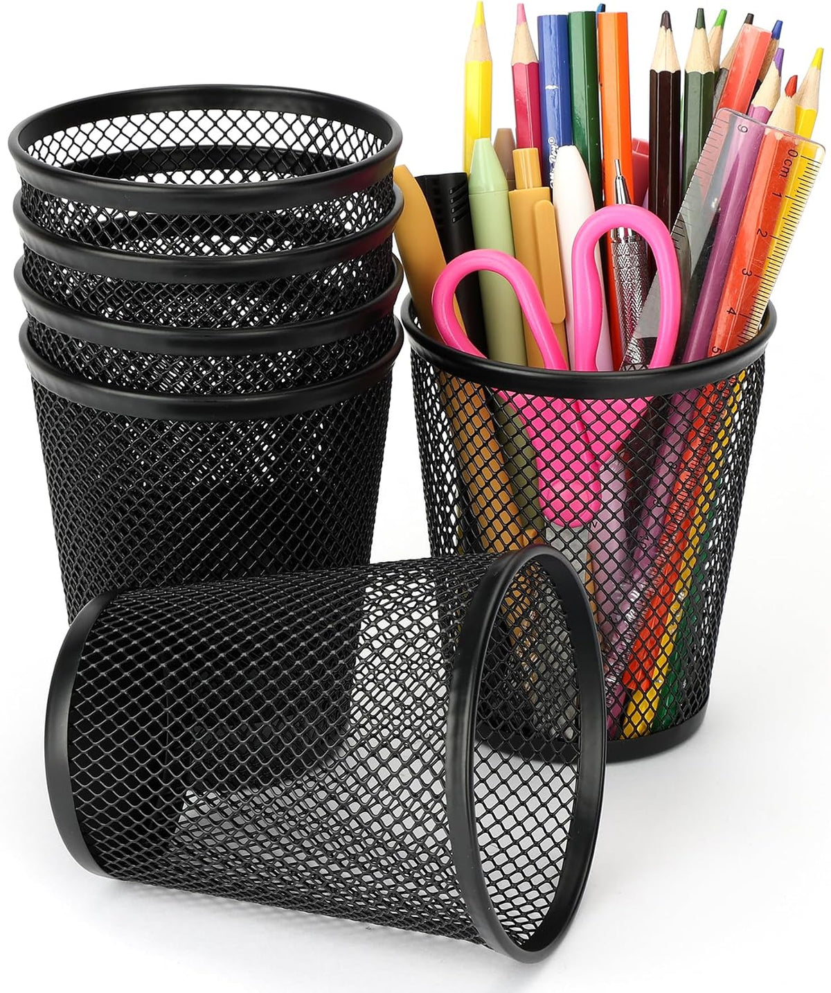Mesh Pencil Holder Set, 6 Pack, Metal Desk Organizer Cups