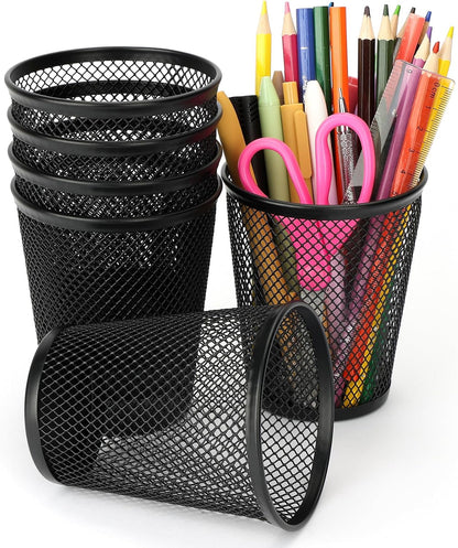 Mesh Pencil Holder Set, 6 Pack, Metal Desk Organizer Cups