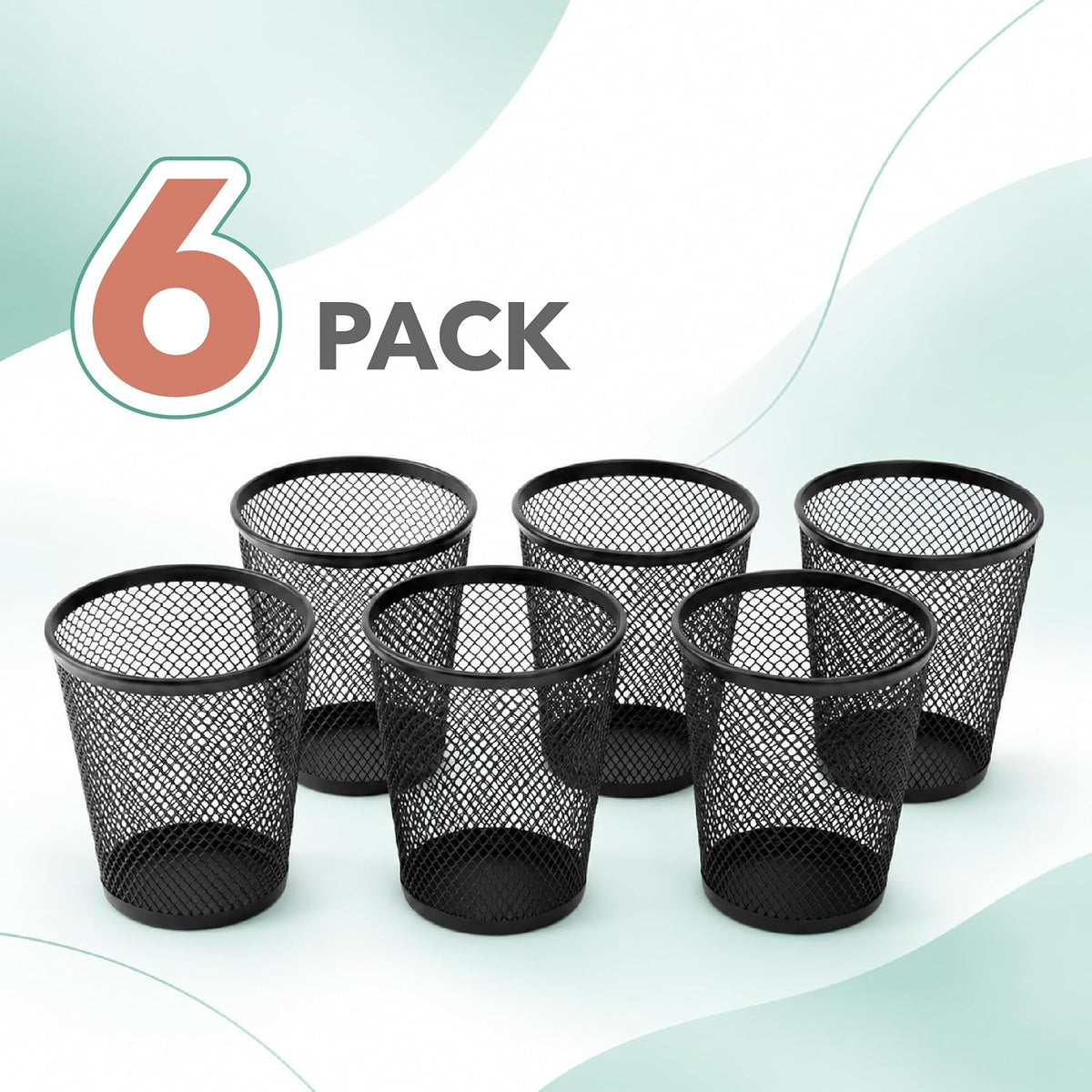 Mesh Pencil Holder Set, 6 Pack, Metal Desk Organizer Cups