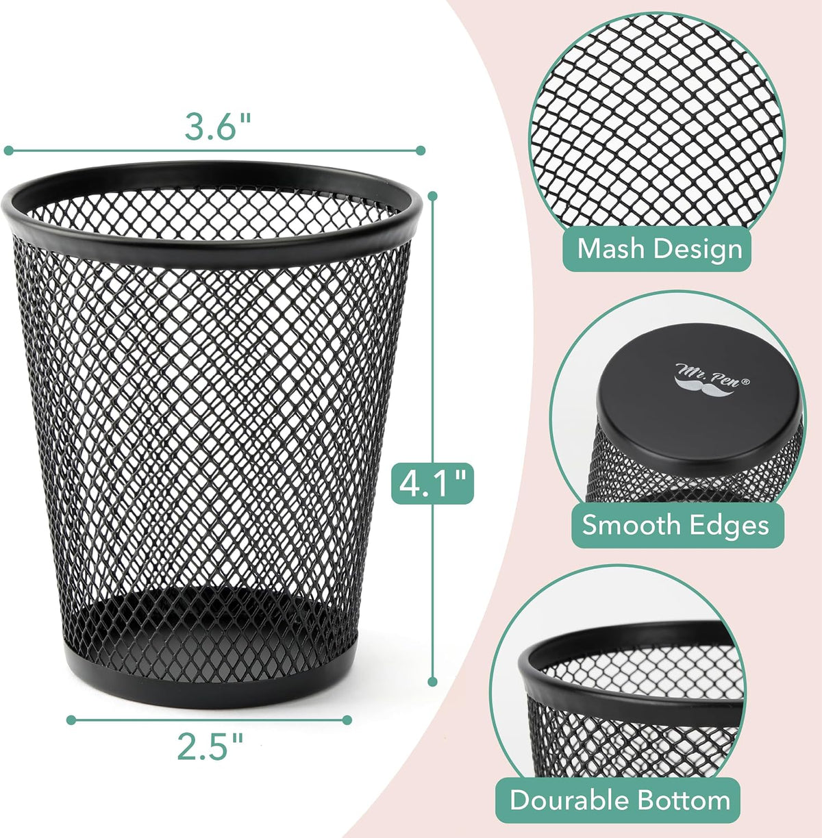 Mesh Pencil Holder Set, 6 Pack, Metal Desk Organizer Cups